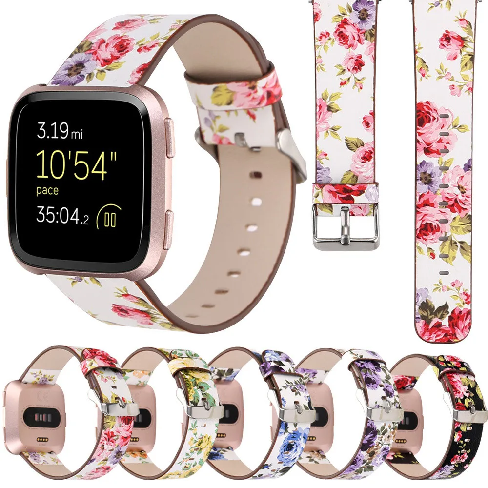 

New 1pc Luxury Replacement Pattern Leather Strap Adjustable Watch Band Protector For Fitbit Versa Bracelet Accessories 10Jul 3