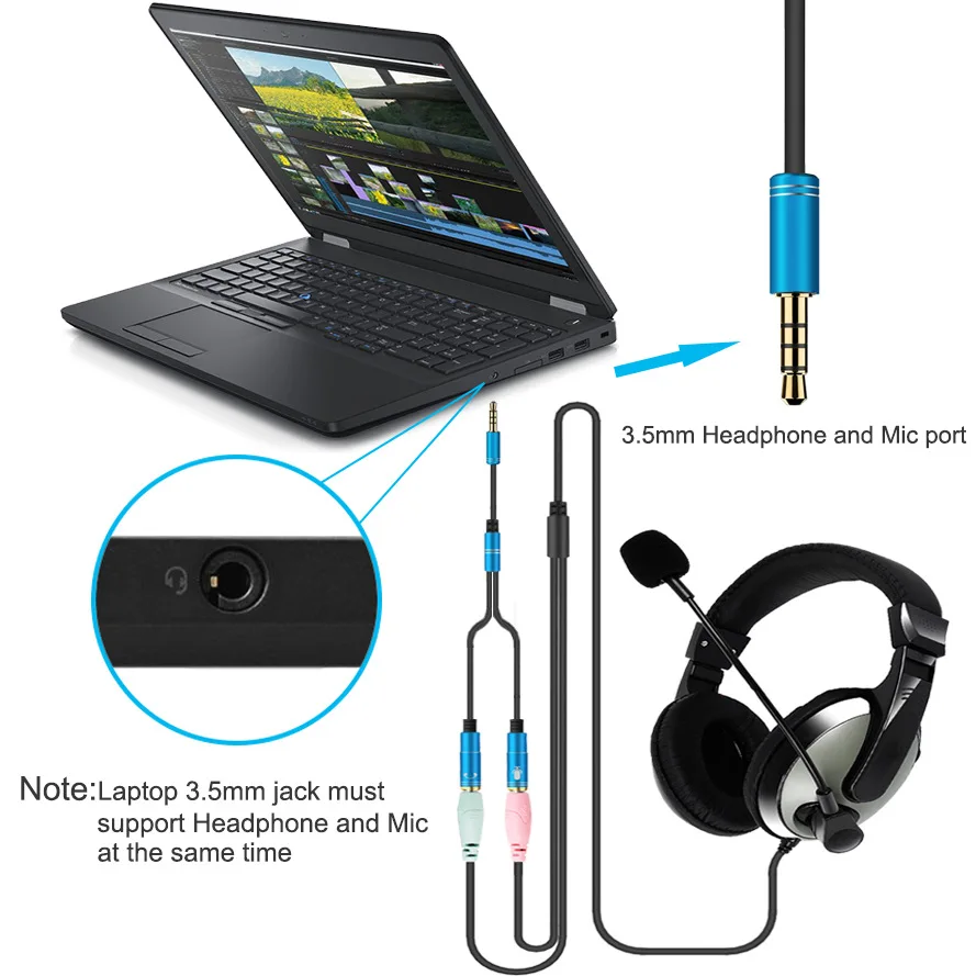 20pcs Gold Plated 3 5mm Jack Headphone Mic Audio Splitter Aux Extension Adapter Cable Cord for Computer PC Microphone laptop