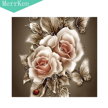 

Merrken 5d Diy diamond painting cross stitch Vintage rose diamond embroidery diamond mosaic home decor 35*35cm