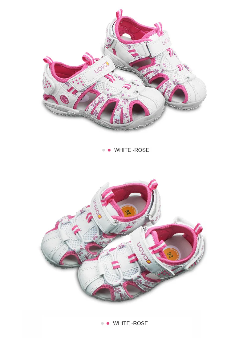 2019 UOVO обувь для девочек сандалии летние закрытый носок сандалии для детей пляжные Белые Розовые сандалии