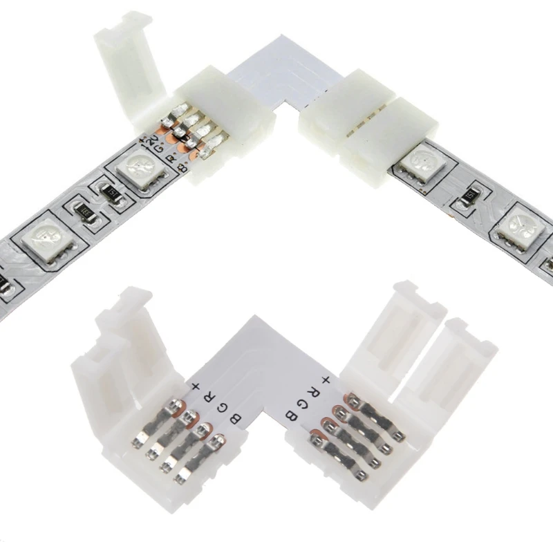 

4 Pin LED Connector L Shape Corner Quick Splitter Right Angle 10mm 5050 RGB LED Strip Light