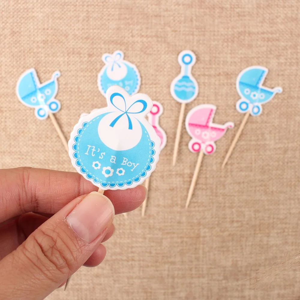 Heronsbill 18Pcs Paper Cupcake Toppers Baby Shower Decorations Its a Girl Boy Party Supplies Babyshower Gender Reveal