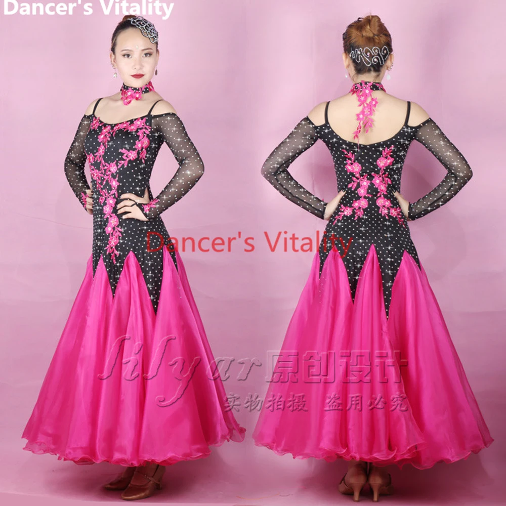 Red Ballroom Dance Dress Modern Waltz Standard Competition Sequins