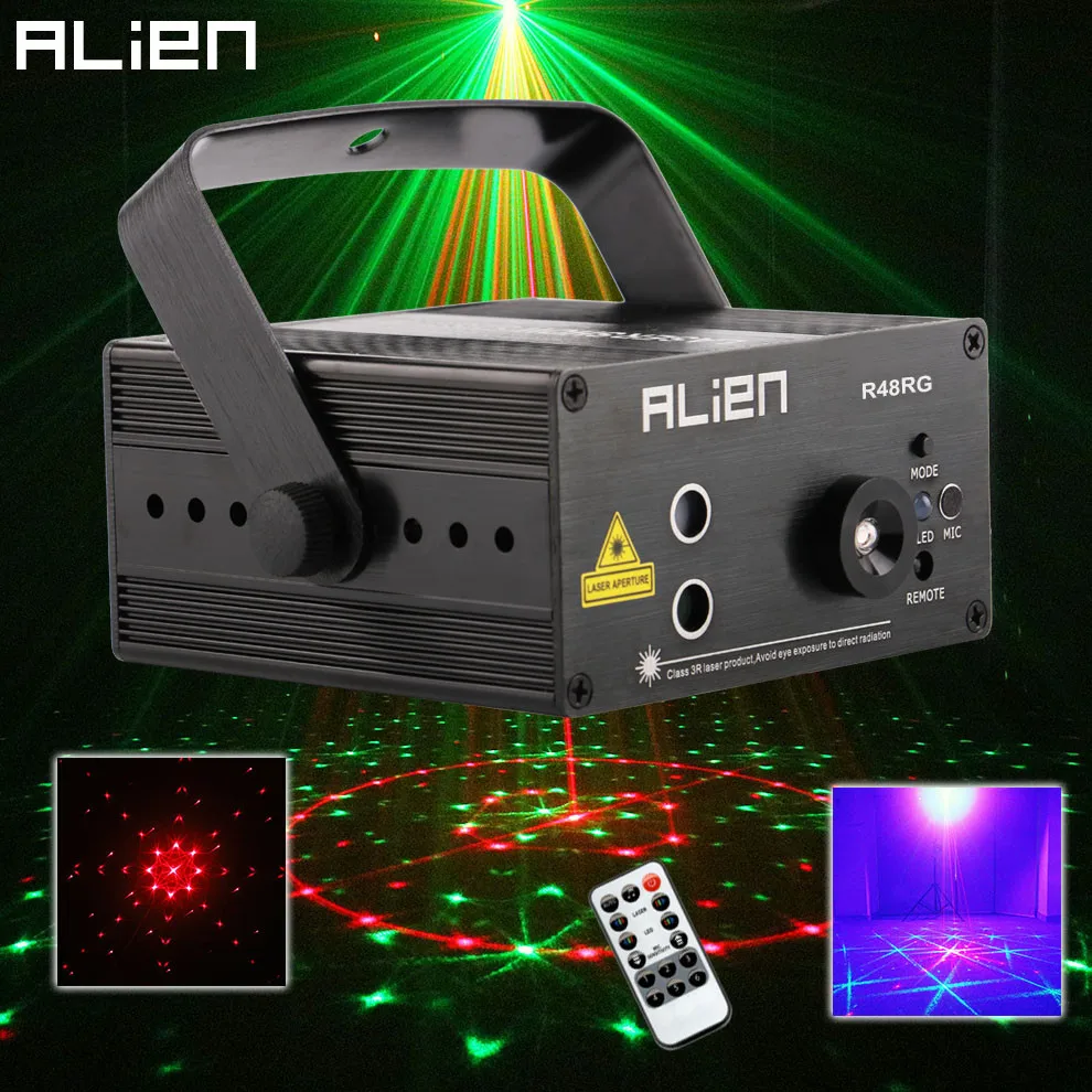 

ALIEN RGB Mini 3 Lens 48 Patterns Mixing Laser Projector Effect Stage Remote 3W Blue LED Light Show DJ Disco Party Lighting