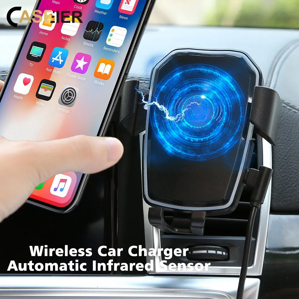 CASEIER Wireless Charger For iPhone XS Max X XR 8 Plus Car Mount QI Fast Charging For Samsung S9 S8 S7 Car Phone Holder in Car  