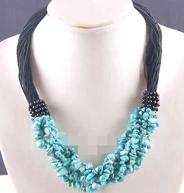 

Hot sell ->@@ AS4343 Blue Turquoise Chip Beads Nylon Line Necklace Strand 20" -Top quality free shipping