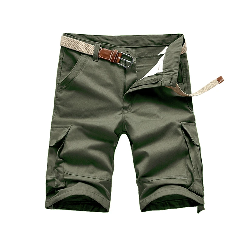 Mens Army Green Cotton Shorts Slim Regular Casual Knee Length Short