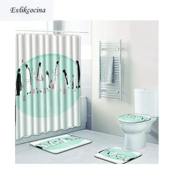 

Free Shipping 4Pcs Cartoon Penguin Banyo Paspas Bathroom Bath Mat Set Nonslip Tapete Banheiro Washable Toilet Rugs Alfombra Bano