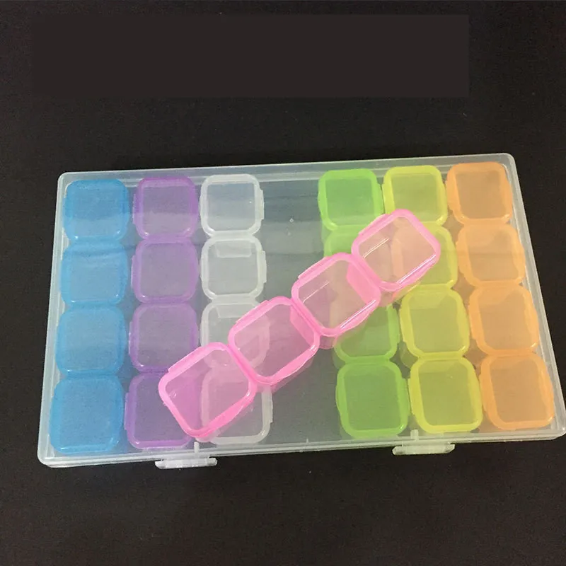 

28 cells Plastic Organizer Box with Cover, Jewelry Storage Container, DIY Embroidery Holder, Diamond Painting Accessories Case