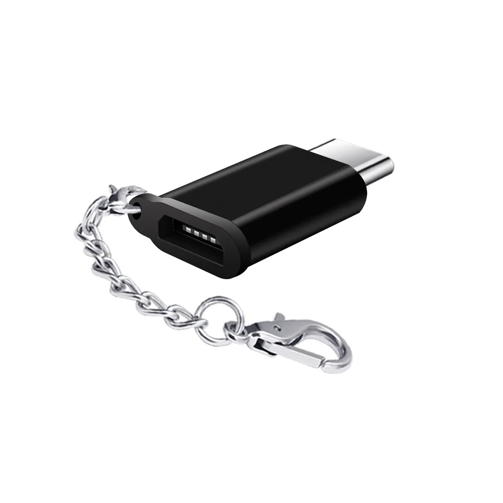 USB-C к Micro USB адаптер мини портативный алюминиевый с брелком анти-потеря usb тип-c к Micro USB конвертер разъем - Цвет: Черный