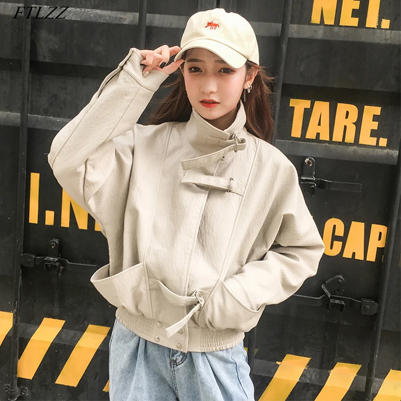 FTLZZ Spring Casual Loose Pu Leather Jacket Women Soft