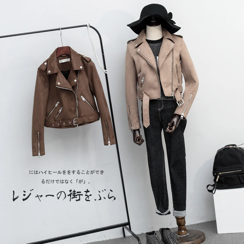 Koop Fitaylor Nieuwe Herfst Faux Suede Womens Motorjas Faux Leren Jas Vrouwen Biker Jasje Slanke Witte PU Jas