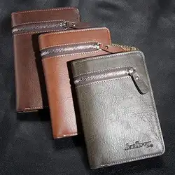 Для мужчин монетница на молнии Искусственная кожа кошелек кредитные держатель для карт Бизнес Мода бумажник