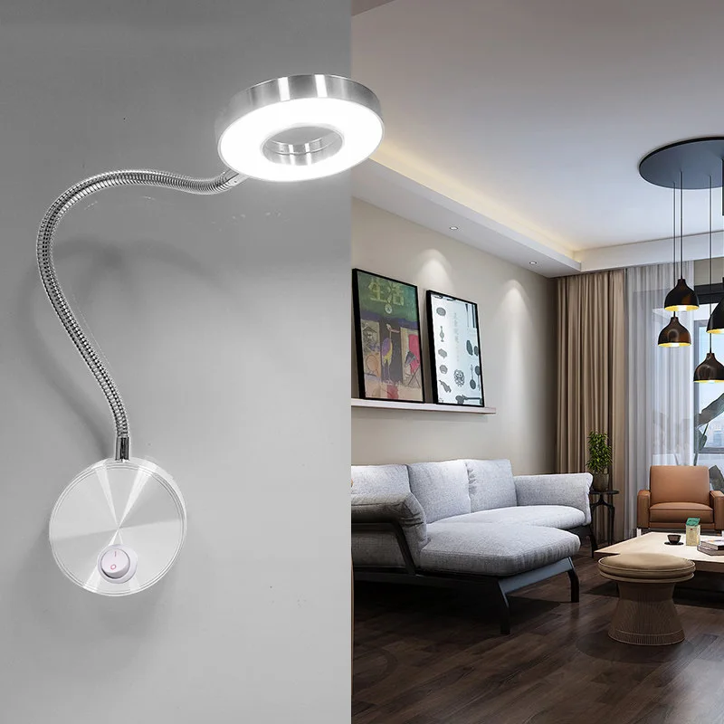 LED Wall Light 5W 360&deg; Flexible bedroom with switch LEDs Selfie Ring Light Indoor wall Lapms For Makeup Bedside Reading led light,led wall lamp,wall light,led reading light