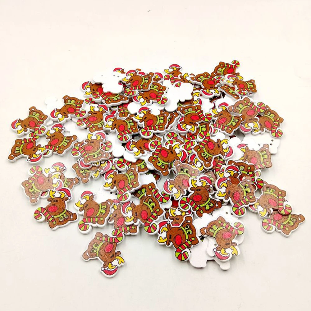 

50Pcs Christmas Deer with Cane Wooden Buttons Sewing Scrapbooking DIY Accessory