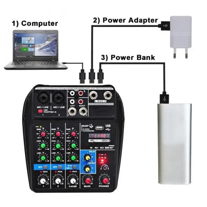 Мини USB аудио микшер усилитель Bluetooth доска 48 В фантомное питание 4 канала для DJ Караоке YS-BUY