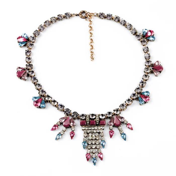 vintage designer new idea female party antique gold color colorful multi faced round tear crystal - Necklace Design Ideas vintage designer new idea female party antique gold color colorful multi faced round tear crystal - Necklace Design Ideas