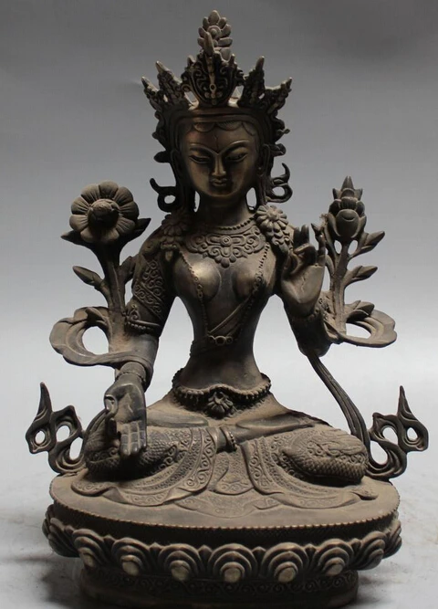 

11" Tibet Tibetan Buddhism ancient silver White Tara Compassion Buddha Statue R0709 (B0328)