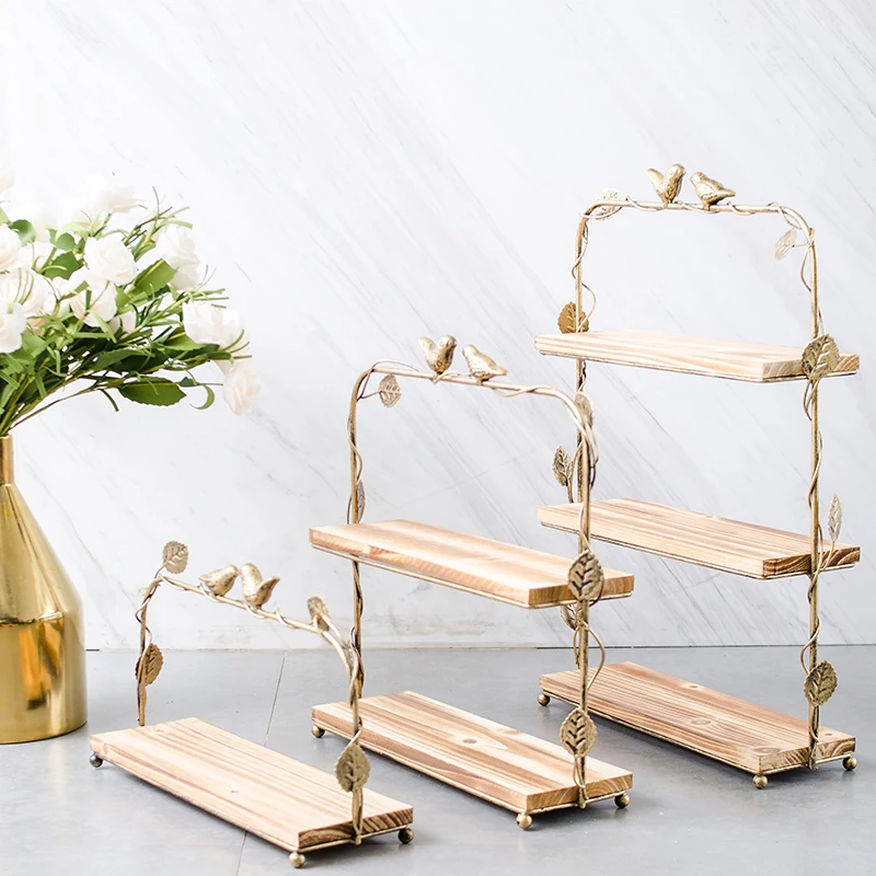 В скандинавском стиле ретро металлическая деревянная подставка для торта Железный поднос для торта десертный стол Свадебные праздничные вечерние украшения