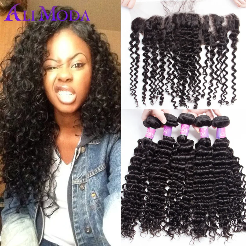 3/4 bundles Malaysian Virgin Hair Deep Curly With 13x4 Full Lace Frontal 8A Virgin Malaysian Curly Weave Human Hair With Closure