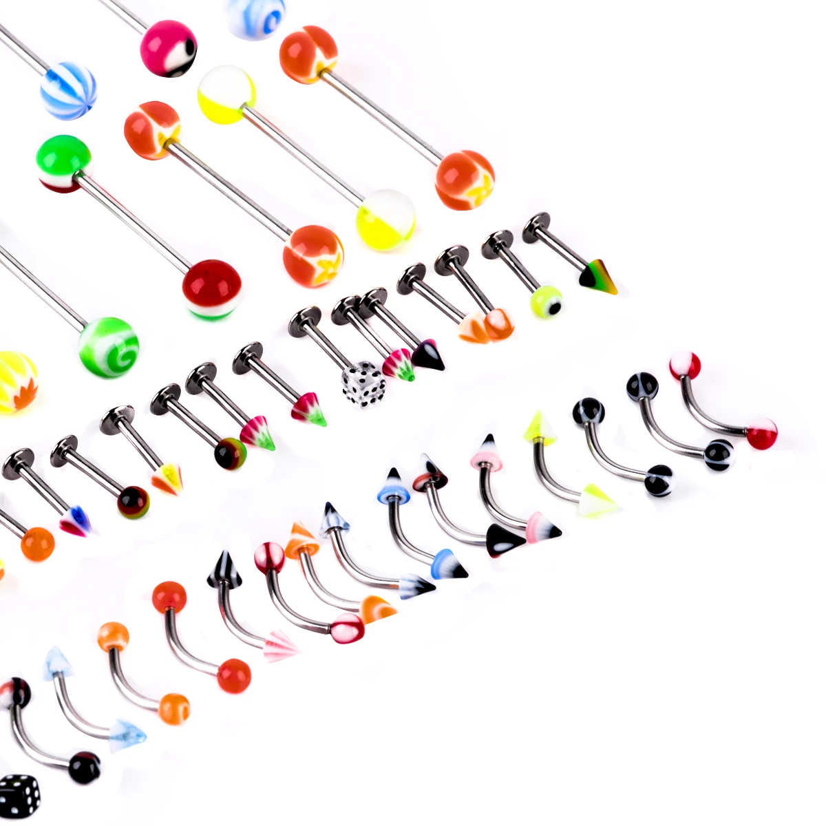 110pcs Stainless Steel Acrylic Body Piercing Tongue Bar Lip Nose Hoop Septum Ear Ring Belly Button Body Piercing Jewelry