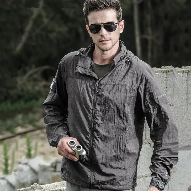 Lightweight Waterproof Tactical Jacket Men Summer Breathable Thin Hoody Raincoat Military Portable