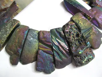 

Titanium agate ,titanium quartz rectangle drop flat rainbow gold silver necklace beads 20-50mm full strand