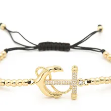 Золото Серебро Микро-паве cz кубический цирконий веревка отрегулированный браслет из медного бисера jjk64 украшение в форме якоря плетеные браслеты для женщин