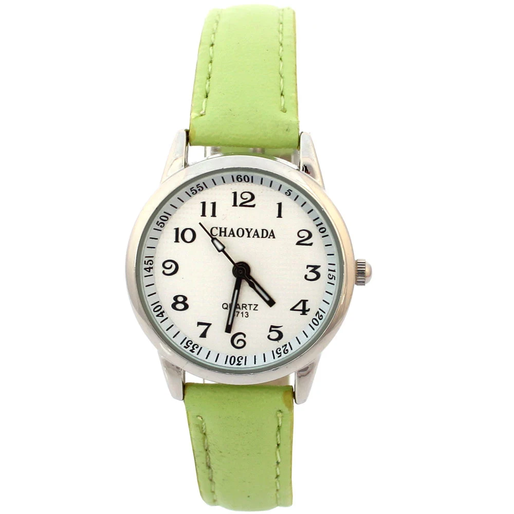 Chaoyada детские наручные часы для девочек с кожаным ремешком, детские часы для студентов, кварцевые наручные часы, повседневные модные детские подарки - Цвет: GREEN