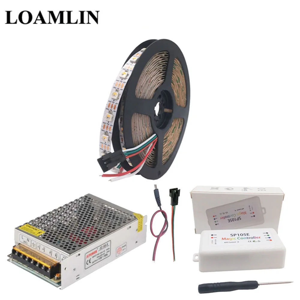 SK6812 RGBW Светодиодная лента + SP105E Bluetooth RGB светодиодный контроллер DC5V блок питания 5