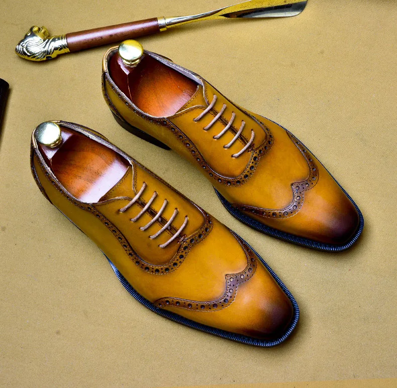 

2019 Fashion Oxford Dress Shoes For Men Wedding Brogue Shoes Male Genuine Leather Office Formal High Quality Suit Shoe