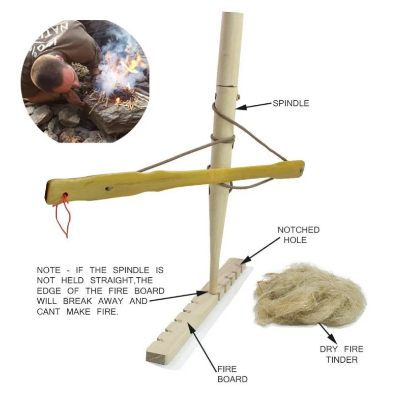  Outdoor Activity Kits Camping Tools Bow Drill Kit Fire Starter Primitive Wood Survival Practice Fri