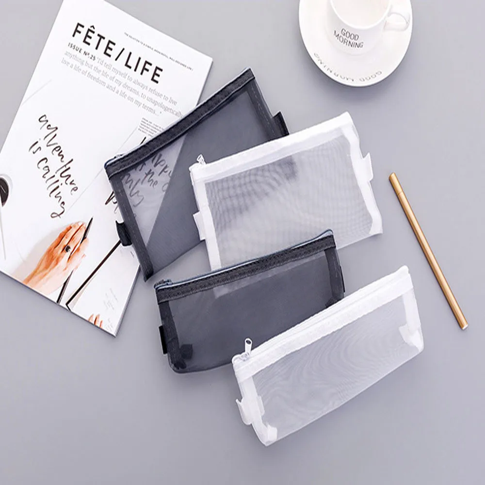 

Simple Transparent Mesh Case Office Student Pencil Cases Nylon School Supplies pencil pen holders for students new A30