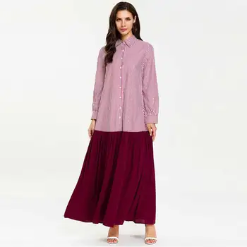 

Women Lace Up Muslim Shirt Dress Plus Size Abaya Kimono Dubai Kaftan Arabic Islamic Patchwork Oversized Dressing Gown VKDR1592