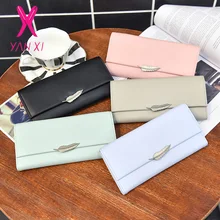 YANXI/Модный женский кошелек, 2 шт./компл., длинный клатч, брендовый складной, однотонный, кошелек, маленькое украшение из листьев, женский кошелек, длинный кошелек