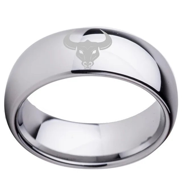 Custom Mens Friendship Ring With Zodiac Taurus Laser 8mm Dome Women Custom Mens Friendship Ring With Zodiac Taurus Laser 8mm Dome Women Tungsten Wedding Band Size 6