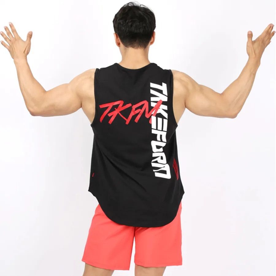 

Mens Casual Print Tank Top Gyms Fitness Workout Cotton Sleeveless Shirt Crossfit Clothing Male Stringer Singlet Undershirt Vest