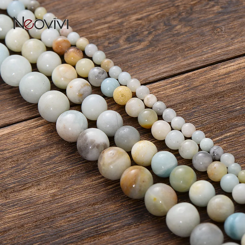 

Neovivi Wholesale Forest Loose Light Green Blue bead 4mm 6mm 8mm 10mm Natural Stone Round Beads for Jewelry Making Bracelet DIY