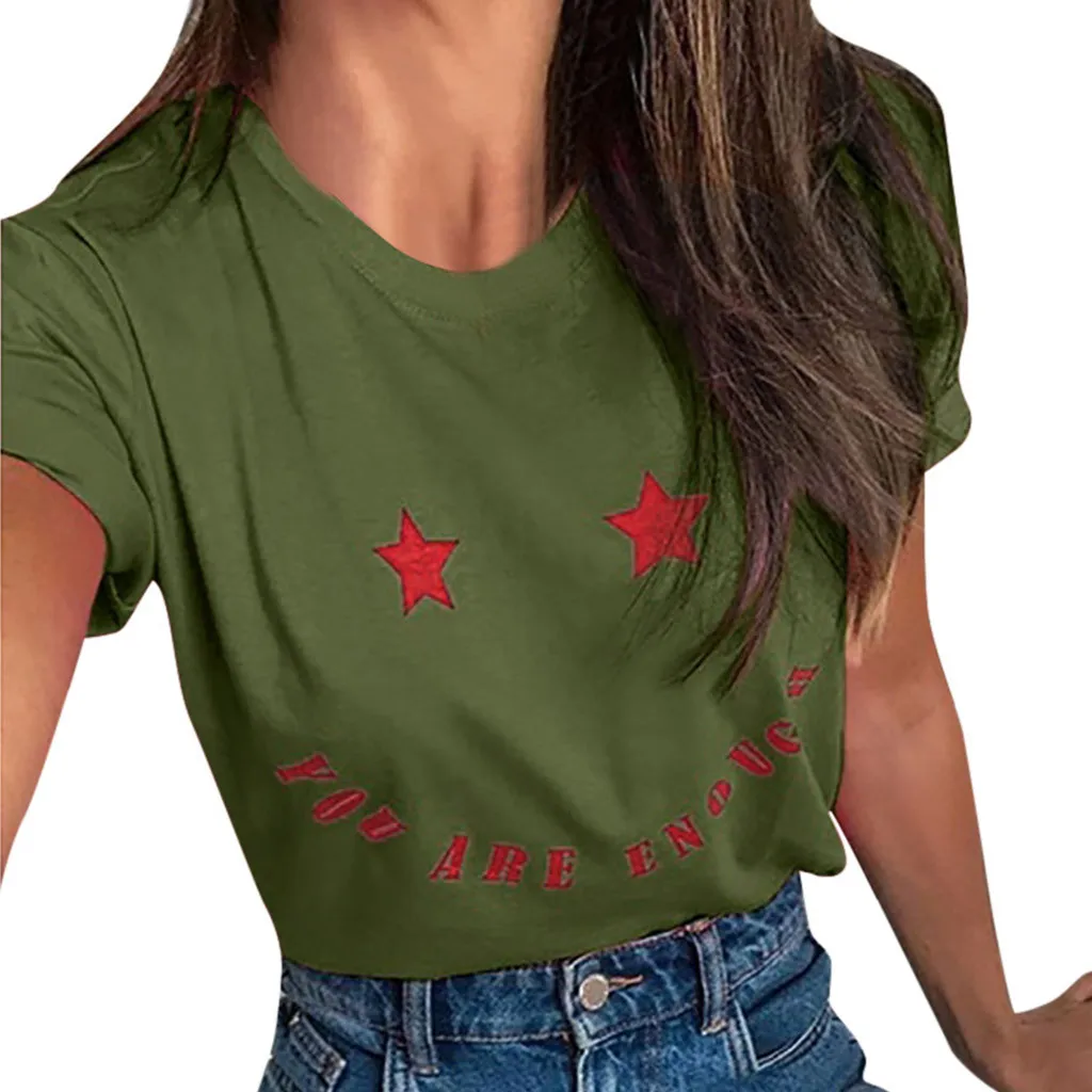 

KLV 2019 Women Casual Floral Letter Short Sleeve Loose Top Shirt Tee free shipping D4