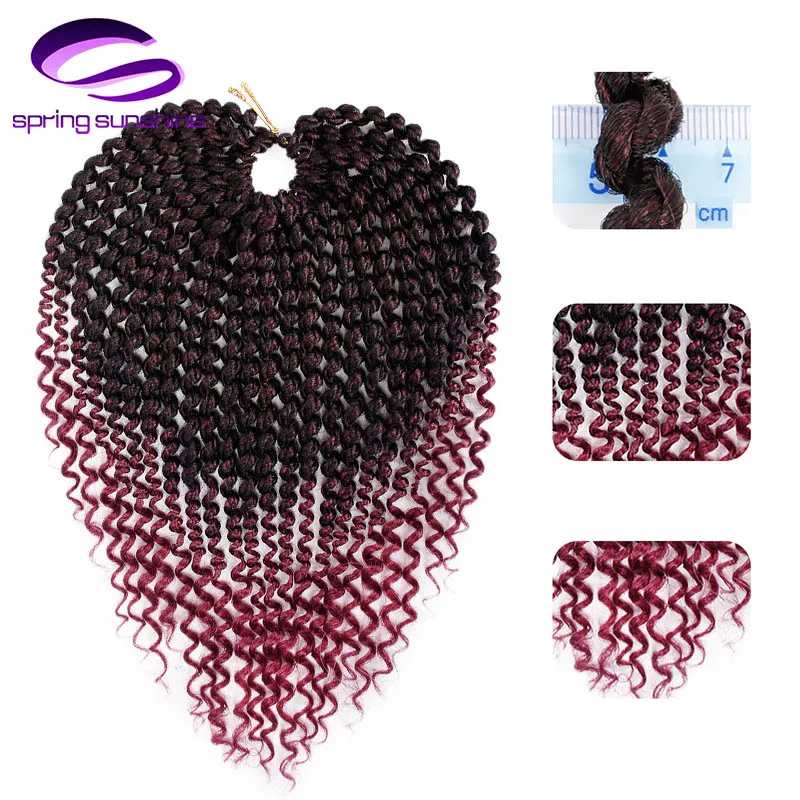 

ELEGANT MUSES 14 inch 24 Strands Curly Senegalese Twist Crochet Braids Ombre Burgundy Black Synthetic Crochet Braiding Hair