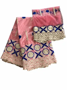 

Elegant weding/party 5Y African jacquard bazin lace textile with 2Y net lace fabric for making dress IKBN45 many color