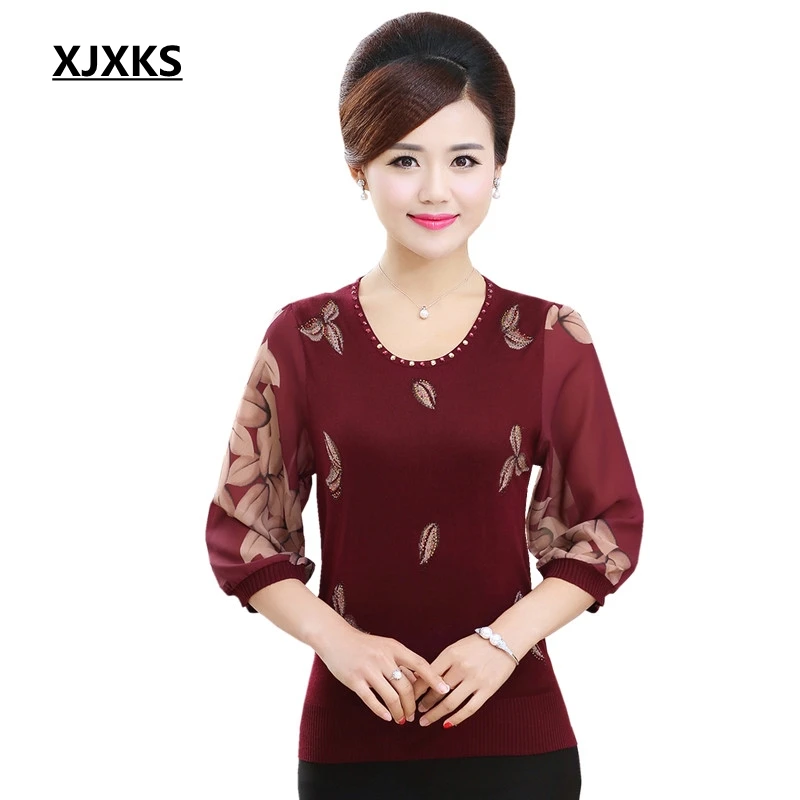 XJXKS Womens Jumpers 2020 Knitwear For Women Sweaters And Pullovers Comfortable Three Quarter Sleeve Thin Sweater Knitting Tops | Женская