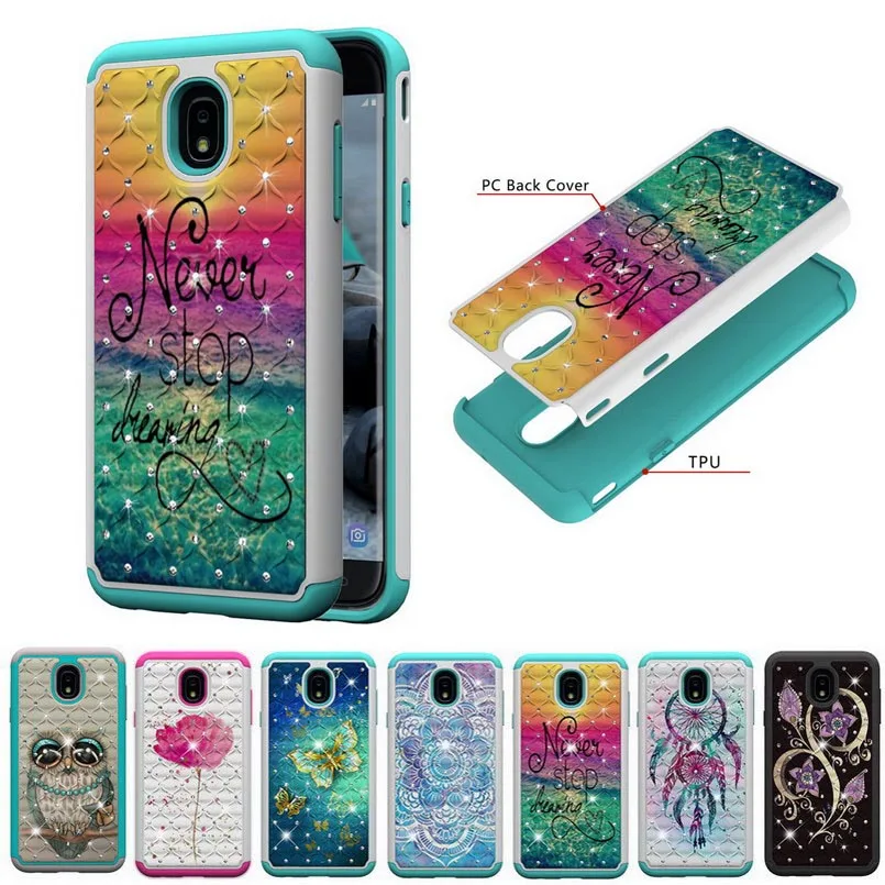 Case for Samsung Galaxy J7 2018 US Version Painted PC and TPU Bling Glitter Diamond Cover Funda | Мобильные телефоны и