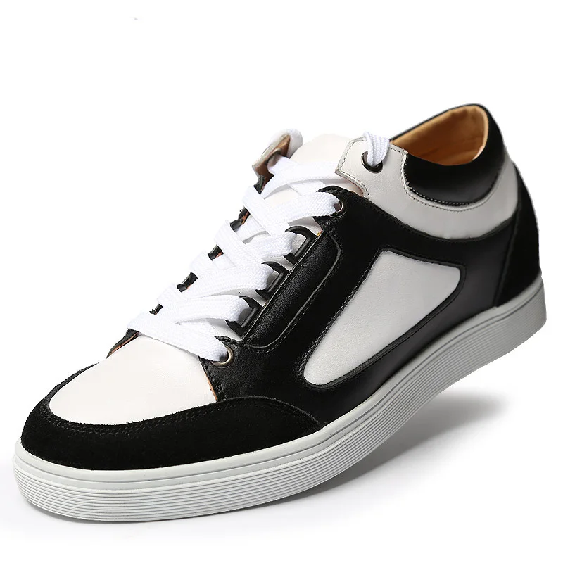 

X6612-1 Newest Fashion Height Increasing Calf Leather Flat Shoes with Hidden Heels Get Taller 6CM Invisibly Black/Brown