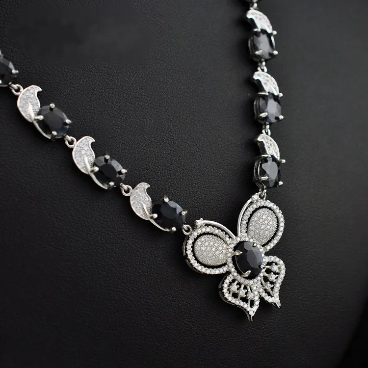 

Natural Sapphire Pendant Necklace Butterfly 925 Silver Night Blue Fine Woman Elegant jewelry Birthstone Girl Gift