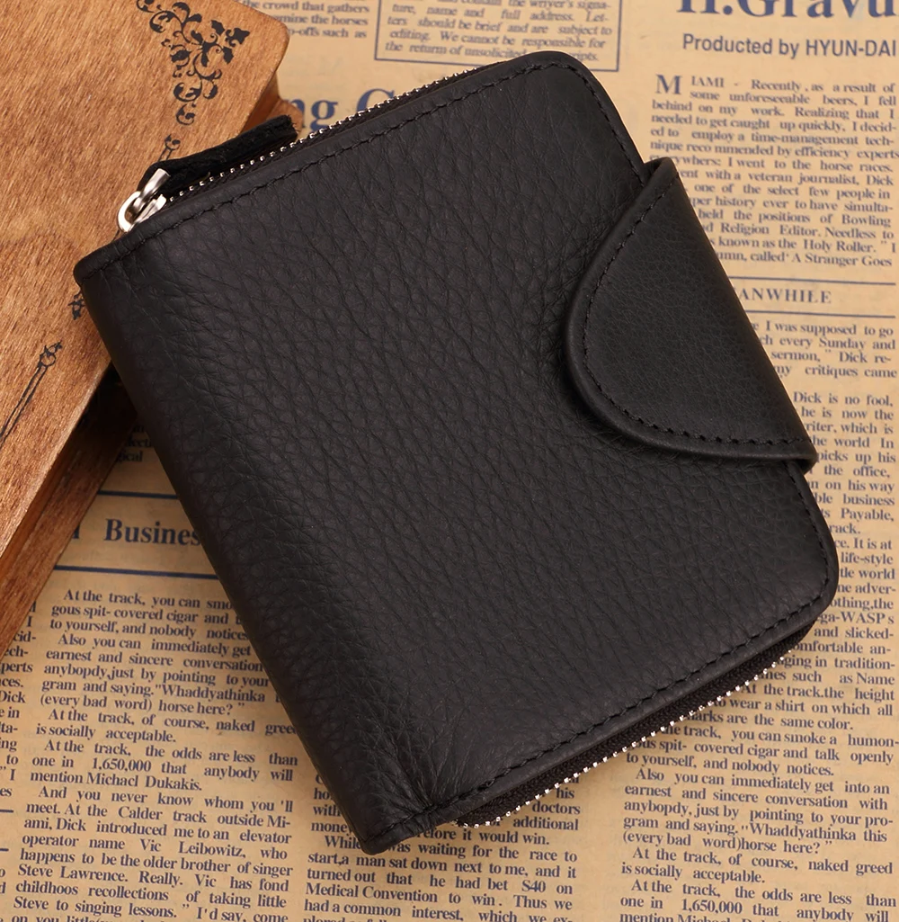  Men's genuine leather coin wallet Real leather snap short wallet Snap coin pocket Zip around snap pocket trifold pocket purse 