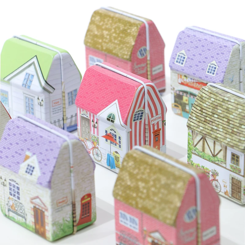 

2019 NEW Mini Vintage House Tinplate Shape Storage Tin Box Coin Bag Jewelry Box Lovely Print Storage Box Girls 6design mix pack