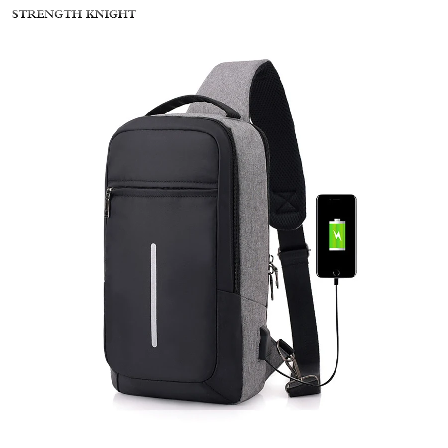 

New Male Shoulder Bags USB Charging Crossbody Bags Men Anti Theft Chest Bag