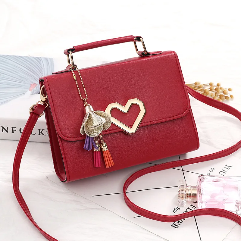 

2019 Fashion New Ladies Small Square Bag High Quality PU Leather Women's Designer Handbags Love Pendant Shoulder Crossbody Bags