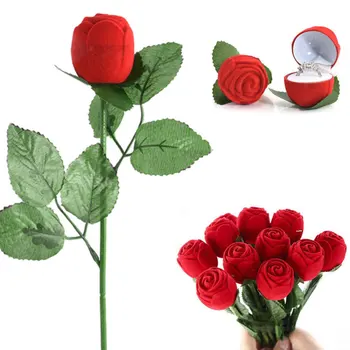 

Romantic Rose Flower Ring Box Velvet Wedding Propose Engagement Jewelry Box Valentines Gift Box Jewelry Packaging Case